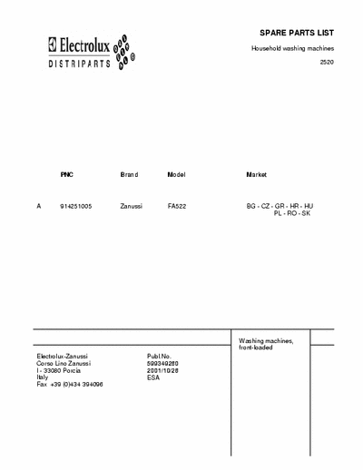 zanussi fa522 service manual